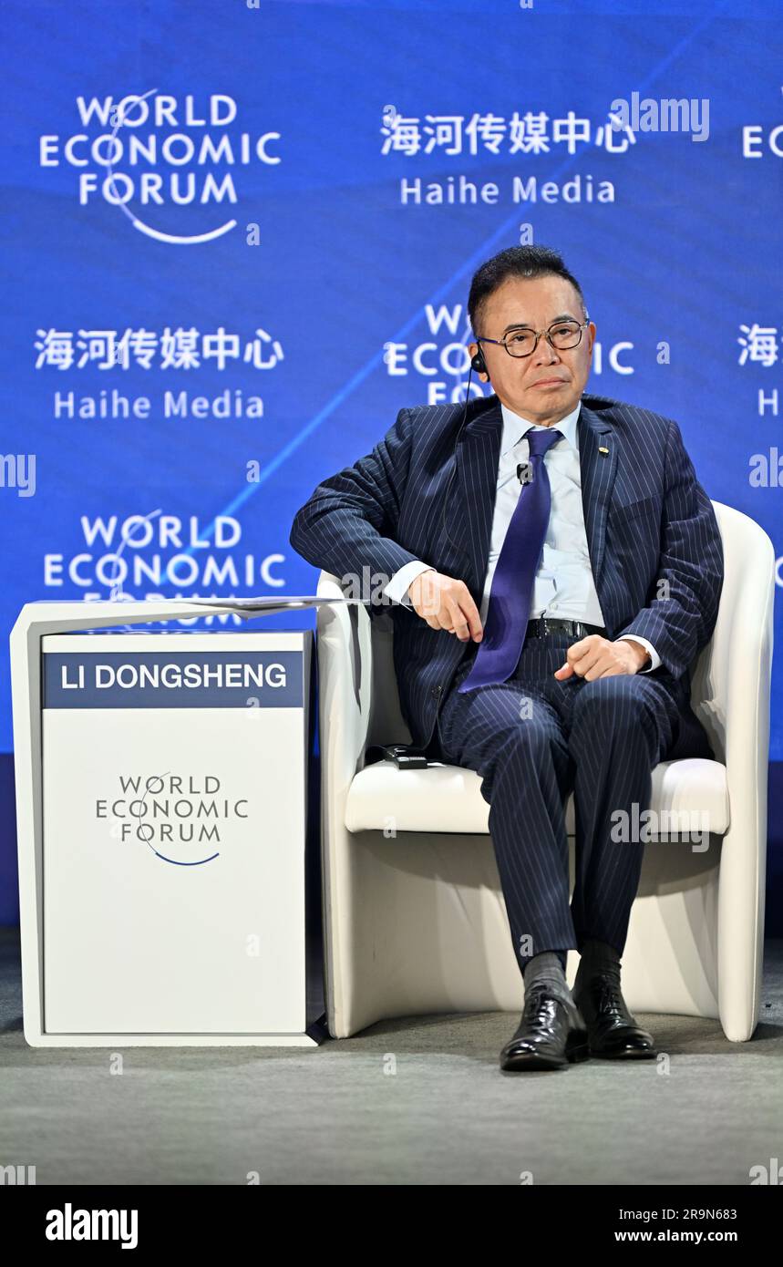 Tianjin, China's Tianjin Municipality. 28th June, 2023. Li Dongsheng, chairman and chief executive officer of TCL, attends a session themed 'Asia's Manufacturing Resurgence' during the 14th Annual Meeting of the New Champions, also known as the Summer Davos, in north China's Tianjin Municipality, June 28, 2023. Credit: Li Ran/Xinhua/Alamy Live News Stock Photo