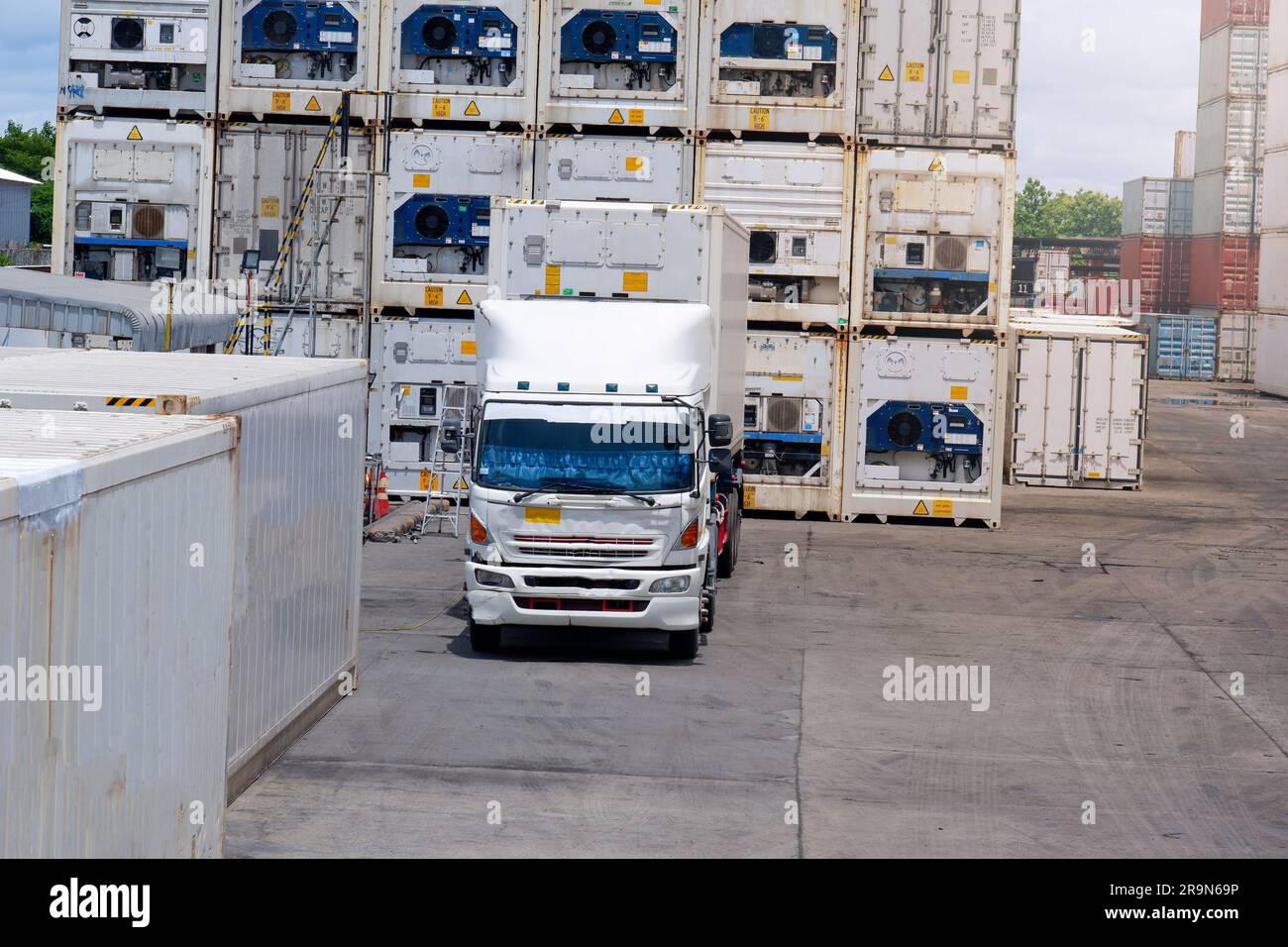 trucks in refrigerated container areas Stock Photo