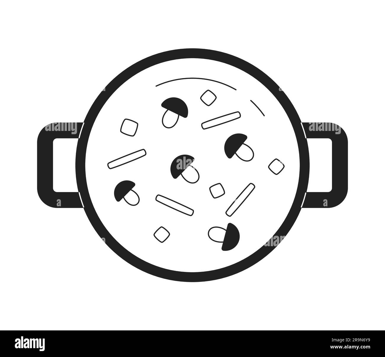 Top view on vegetables in pot monochrome flat vector object Stock Vector