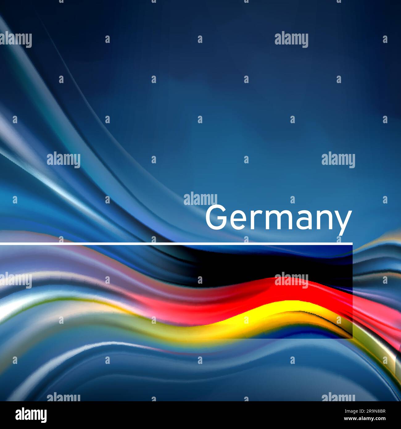 Germany flag background. Abstract german flag in the blue sky.  National holiday card design. State banner, german poster, patriotic cover, flyer Stock Vector