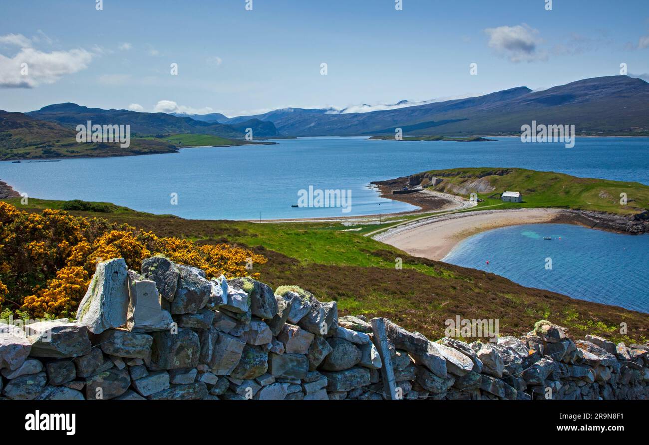 View towards Ard Neakie lime kilns on Loch Eriboll, Heilam, Lairg, Sutherland, north coast, Scotland, UK Stock Photo