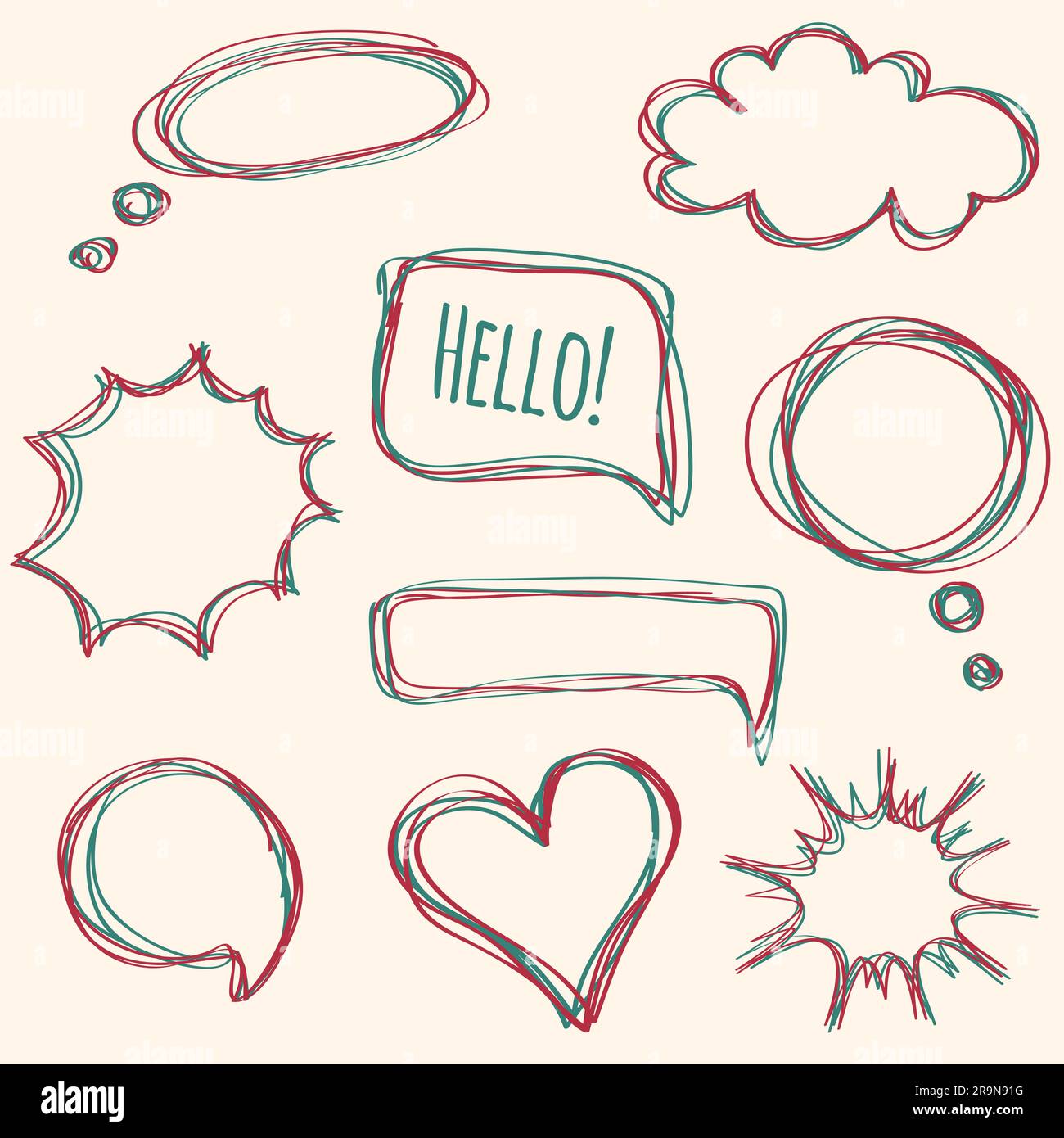 Vector colorful set of hand-drawn speech bubbles Stock Vector Image ...