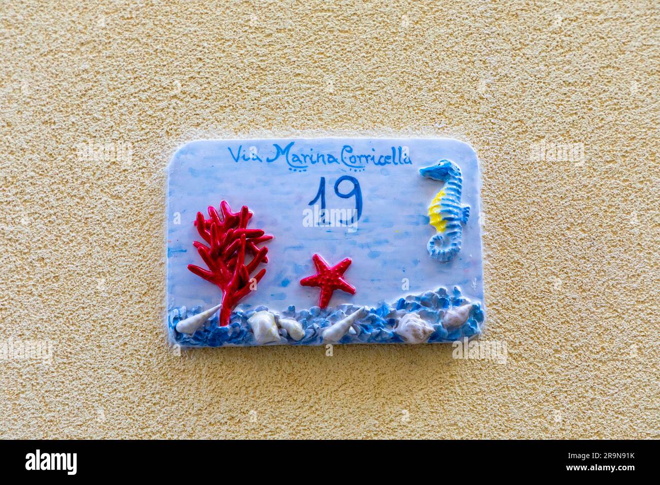 House Number, Procida, Campania, Italy, South West Europe Stock Photo