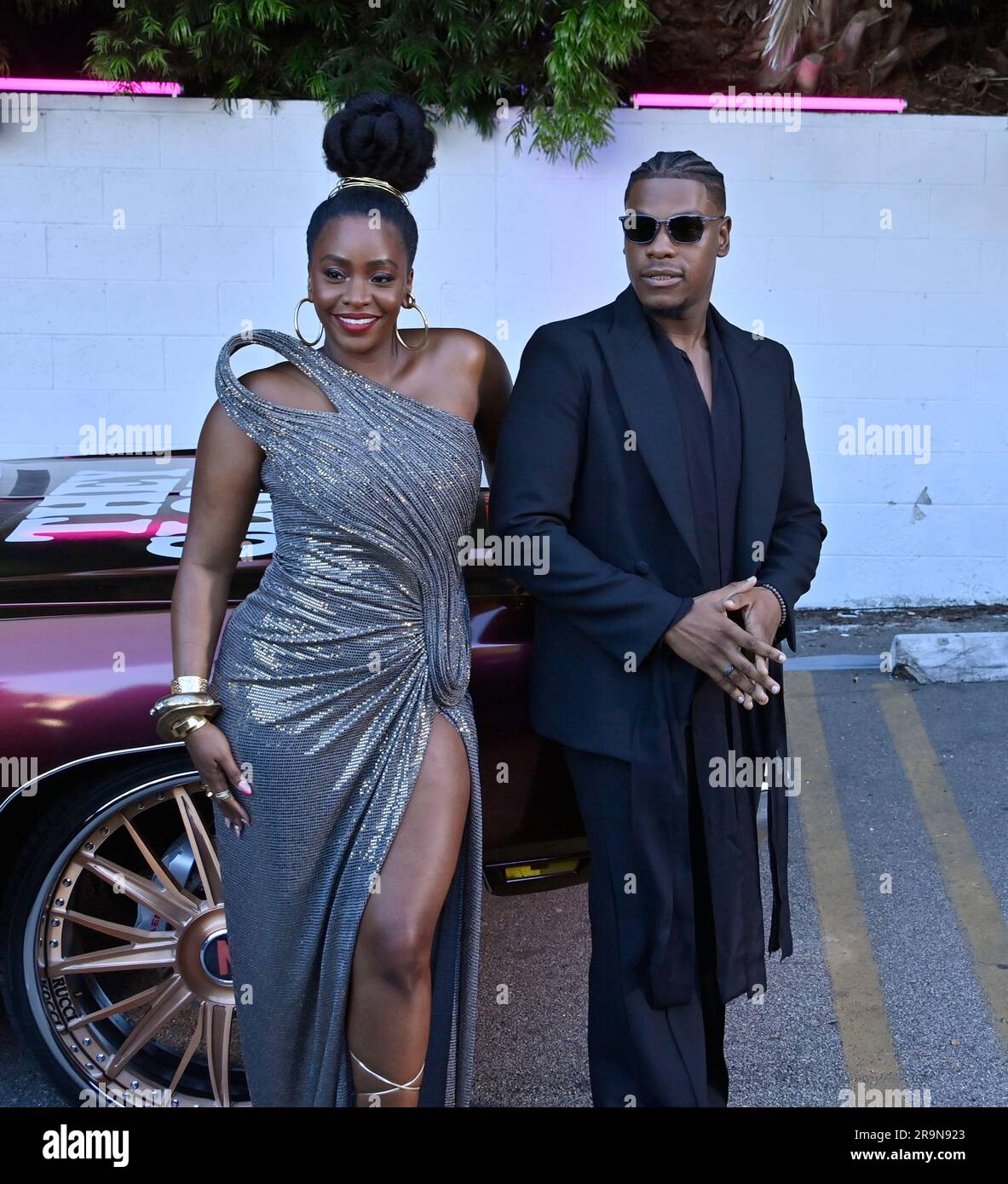 Los Angeles, United States. 27th June, 2023. Cast members Teyonah Parris (L) and John Boyega attend the premiere of the sci-fi comedy thriller 'They Cloned Tyrone' at Hollywood Post 43 - American Legion in Los Angeles on Tuesday, June 27, 2023. Storyline: A pulpy, sci-fi mystery caper in which an unlikely trio investigates a series of eerie events, alerting them to a nefarious conspiracy lurking directly beneath their hood. Photo by Jim Ruymen/UPI Credit: UPI/Alamy Live News Stock Photo