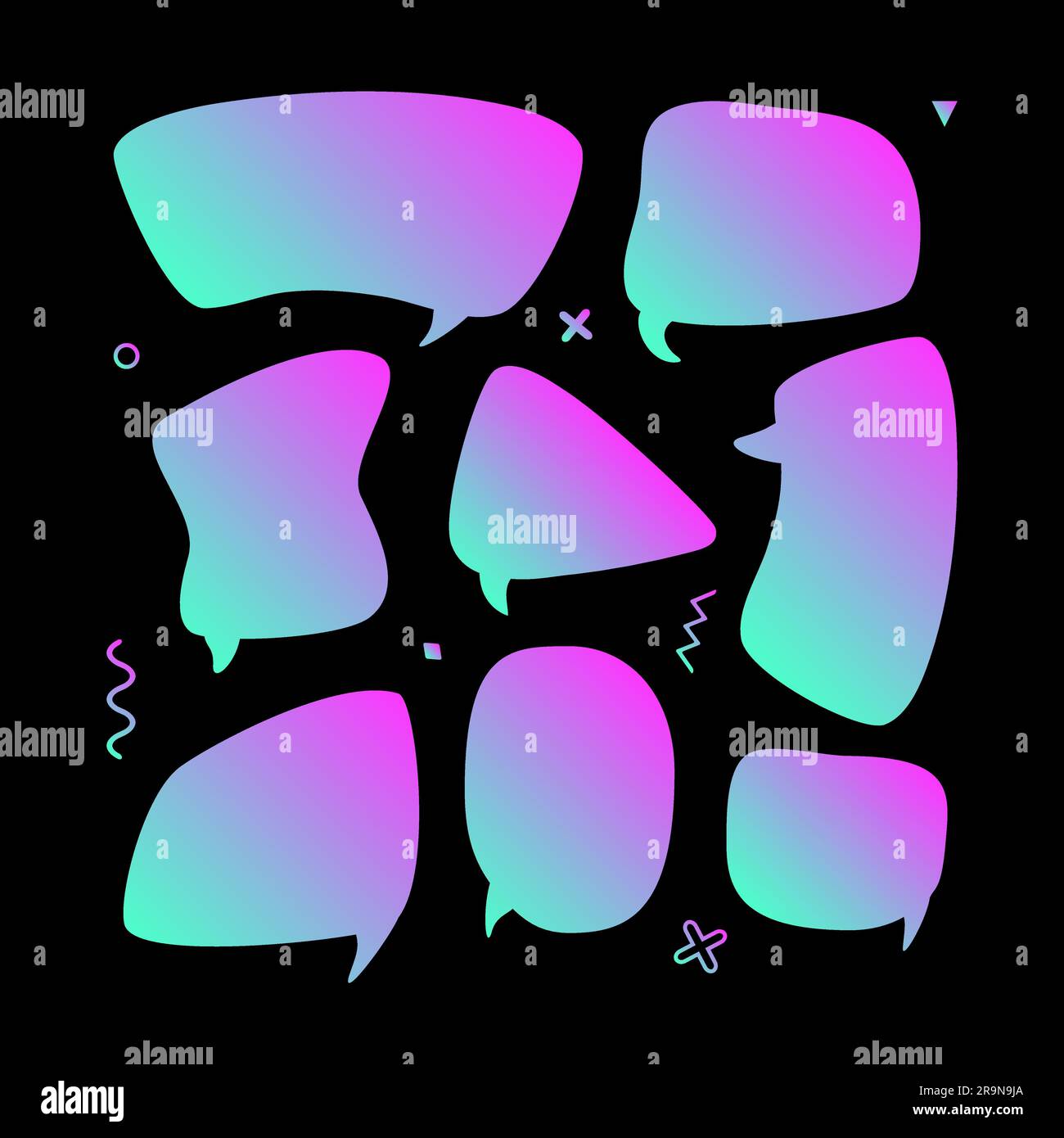 Vector trendy set with speech bubbles in modern gradient cosmic design with place for text Stock Vector