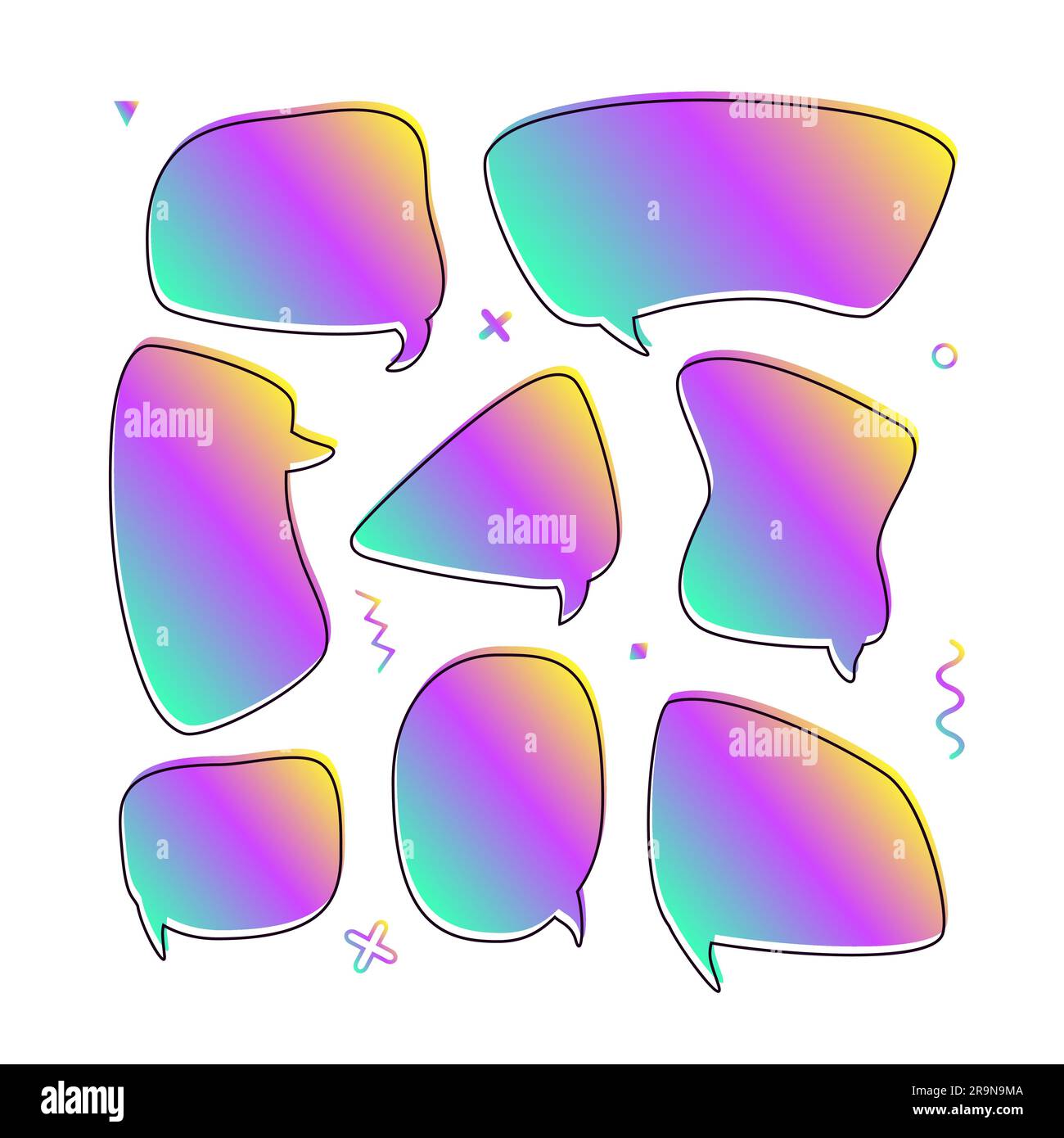 Vector trendy set with speech bubbles in modern gradient cosmic design with place for text Stock Vector