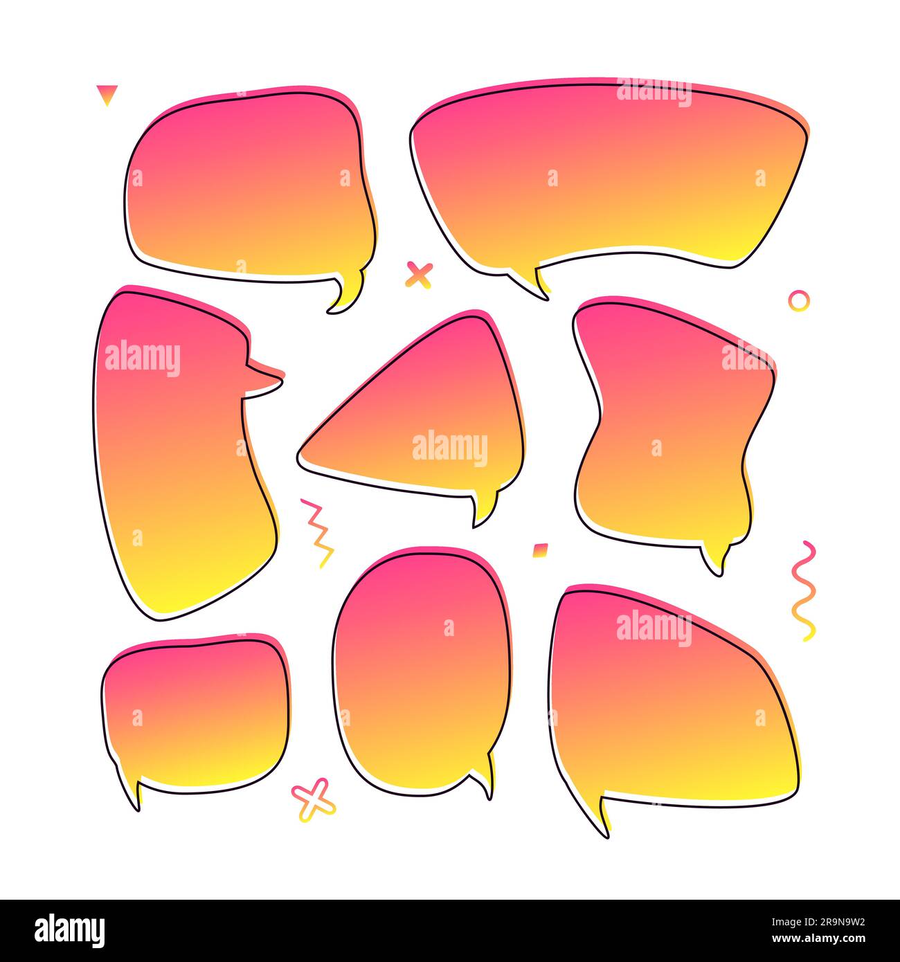 Vector trendy set with speech bubbles in modern gradient cosmic design with place for text Stock Vector