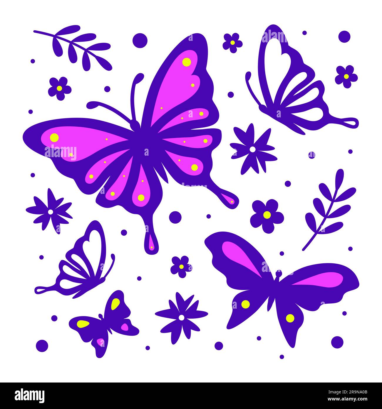 Vector abstract illustration of butterflies isolated on white ...