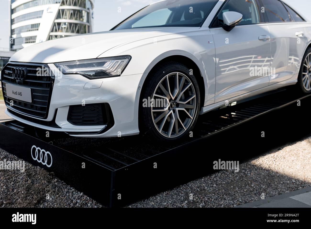 Minsk, Belarus, June 2023 - white audi a6 quattro. fast automobile Stock Photo