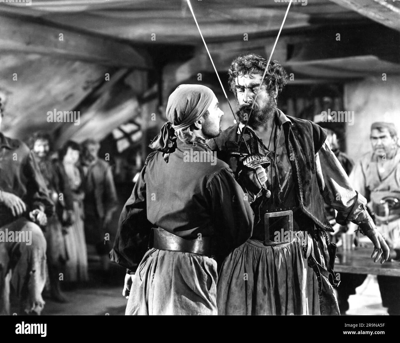 TYRONE POWER GEORGE SANDERS and THOMAS MITCHELL in THE BLACK SWAN 1942 director HENRY KOING novel Rafael Sabatini screenplay Ben Hecht and Seton I. Miller costumes Earl Luick music Alfred Newman Twentieth Century Fox Stock Photo