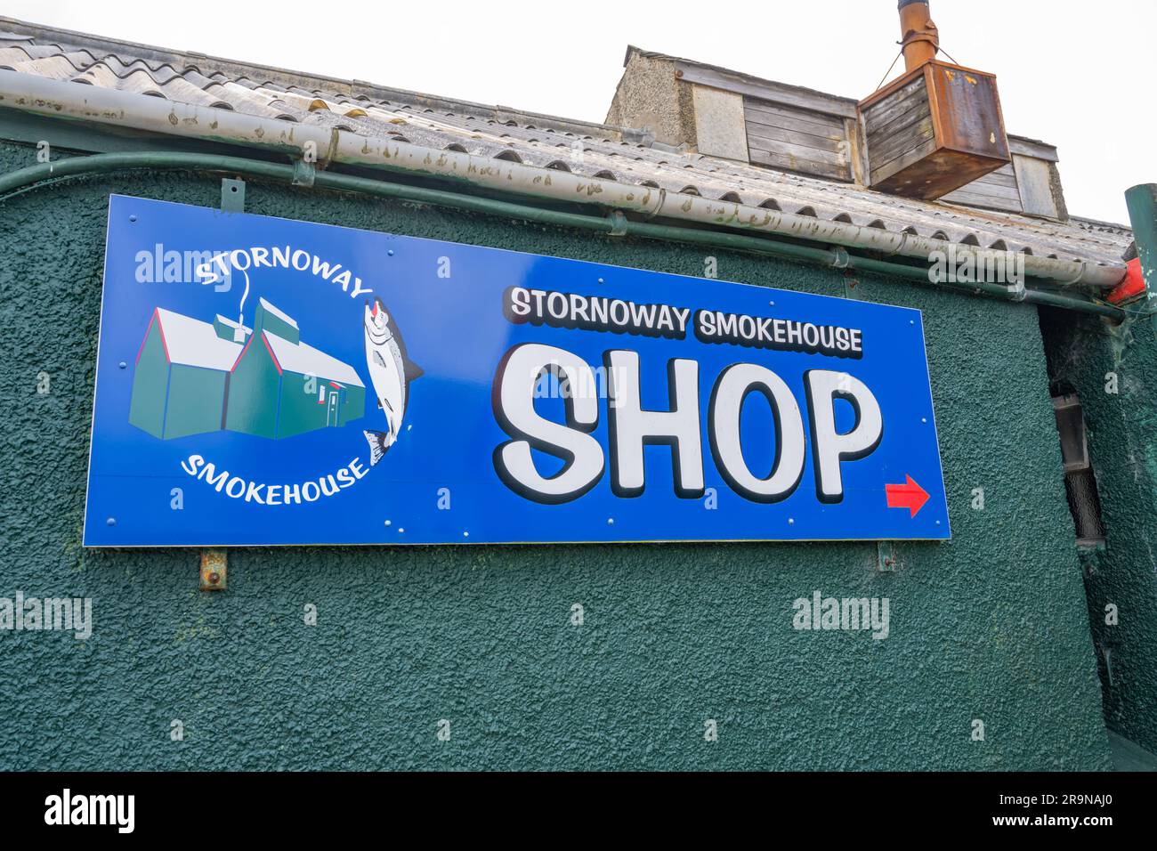 Sign for the Stornoway Smokehouse, in Stornoway Isle of Lewis Stock Photo