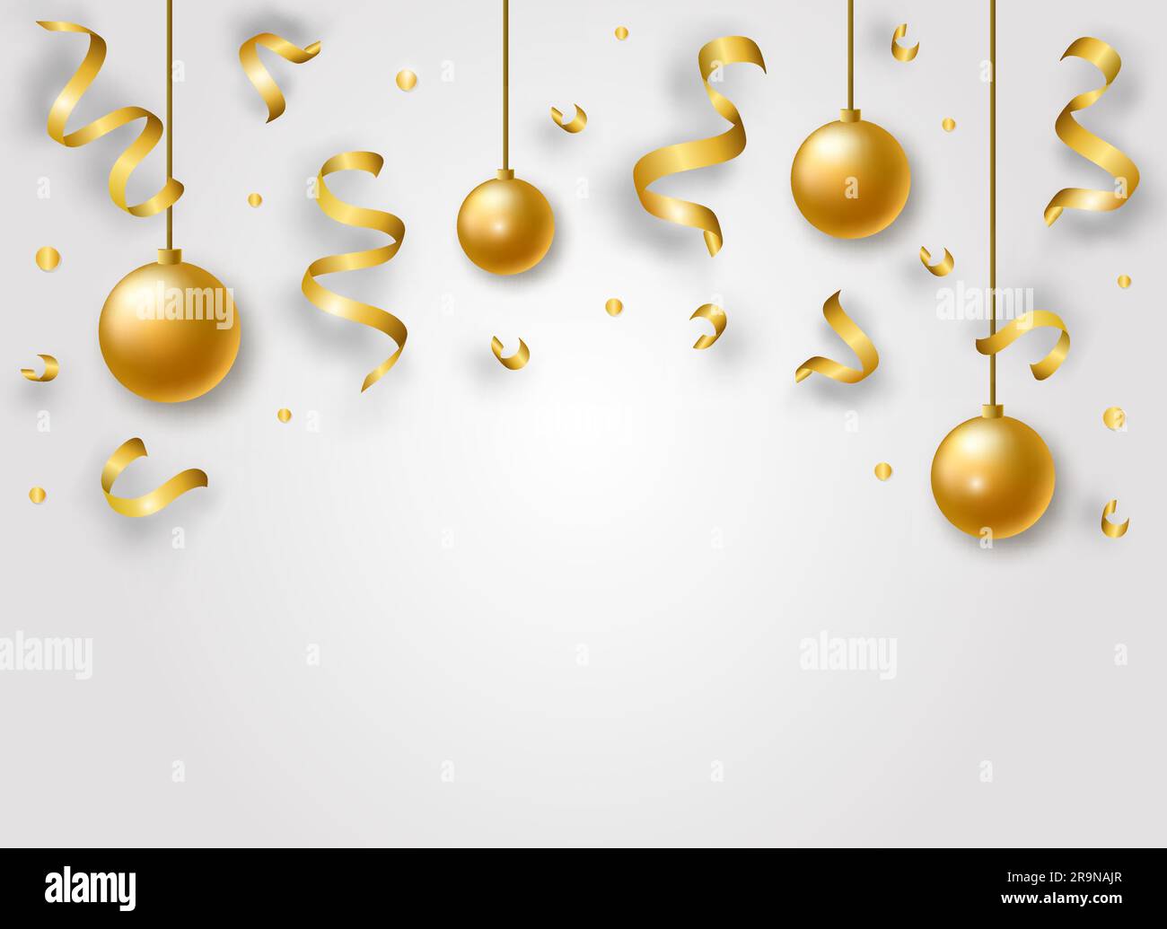 Vector Happy New Year background with golden shiny ribbons, balls and ...