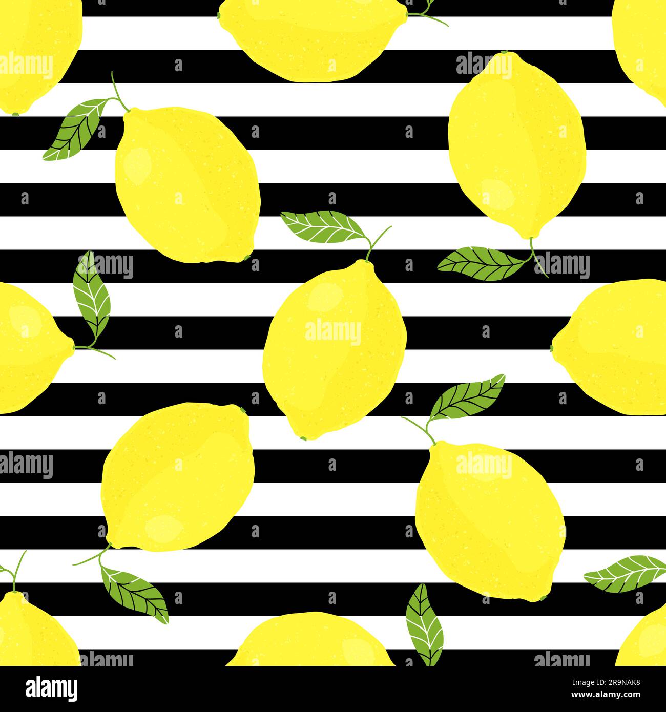 Vector seamless pattern with lemons and stripes Stock Vector