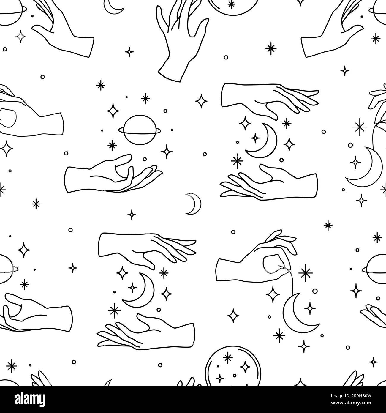 Vector seamless pattern of female hand icons in minimal linear style ...