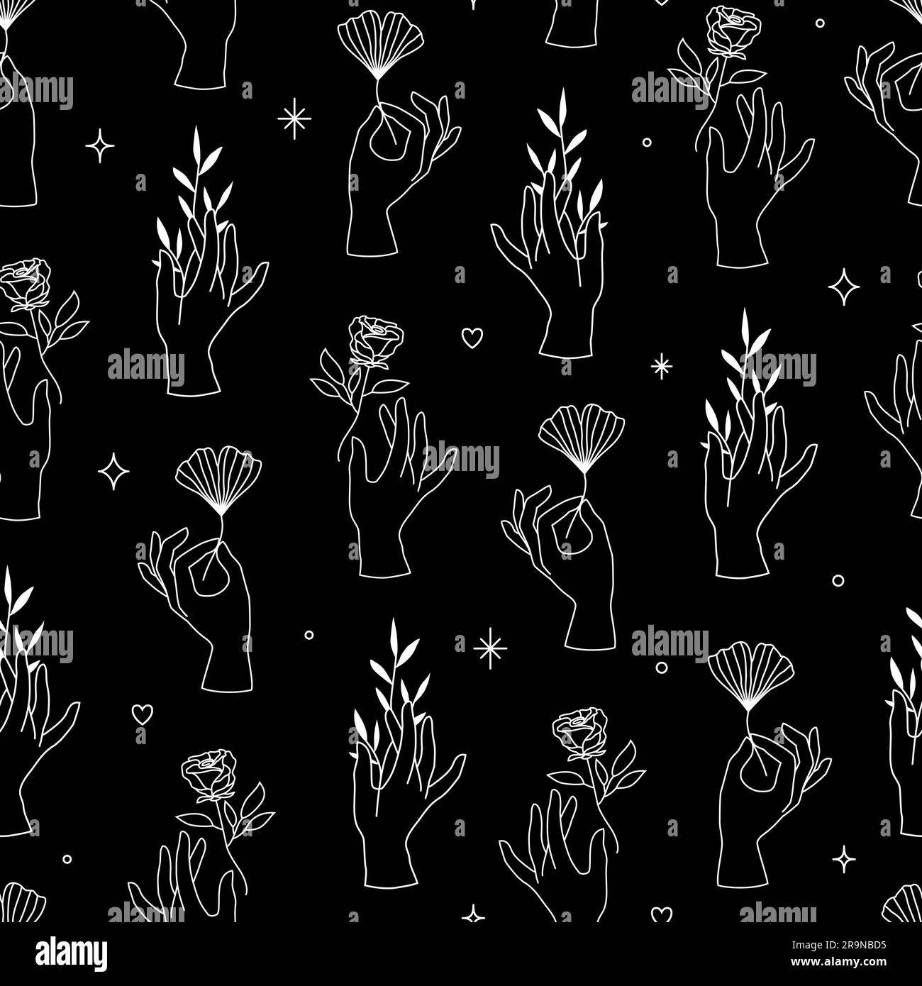 Vector seamless pattern of female hands in minimal linear style ...