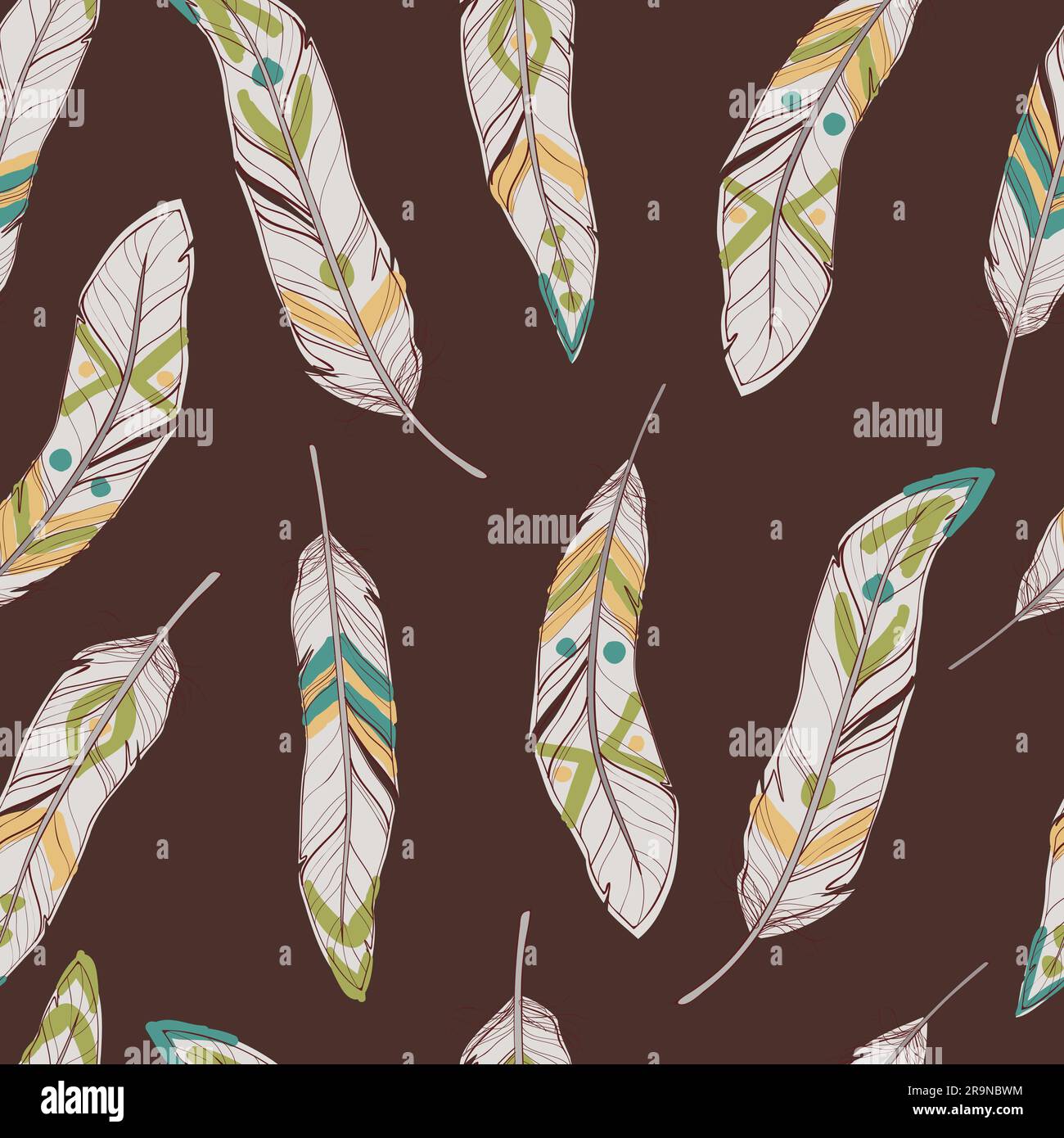 Vector seamless ethnic pattern with feathers Stock Vector Image & Art ...