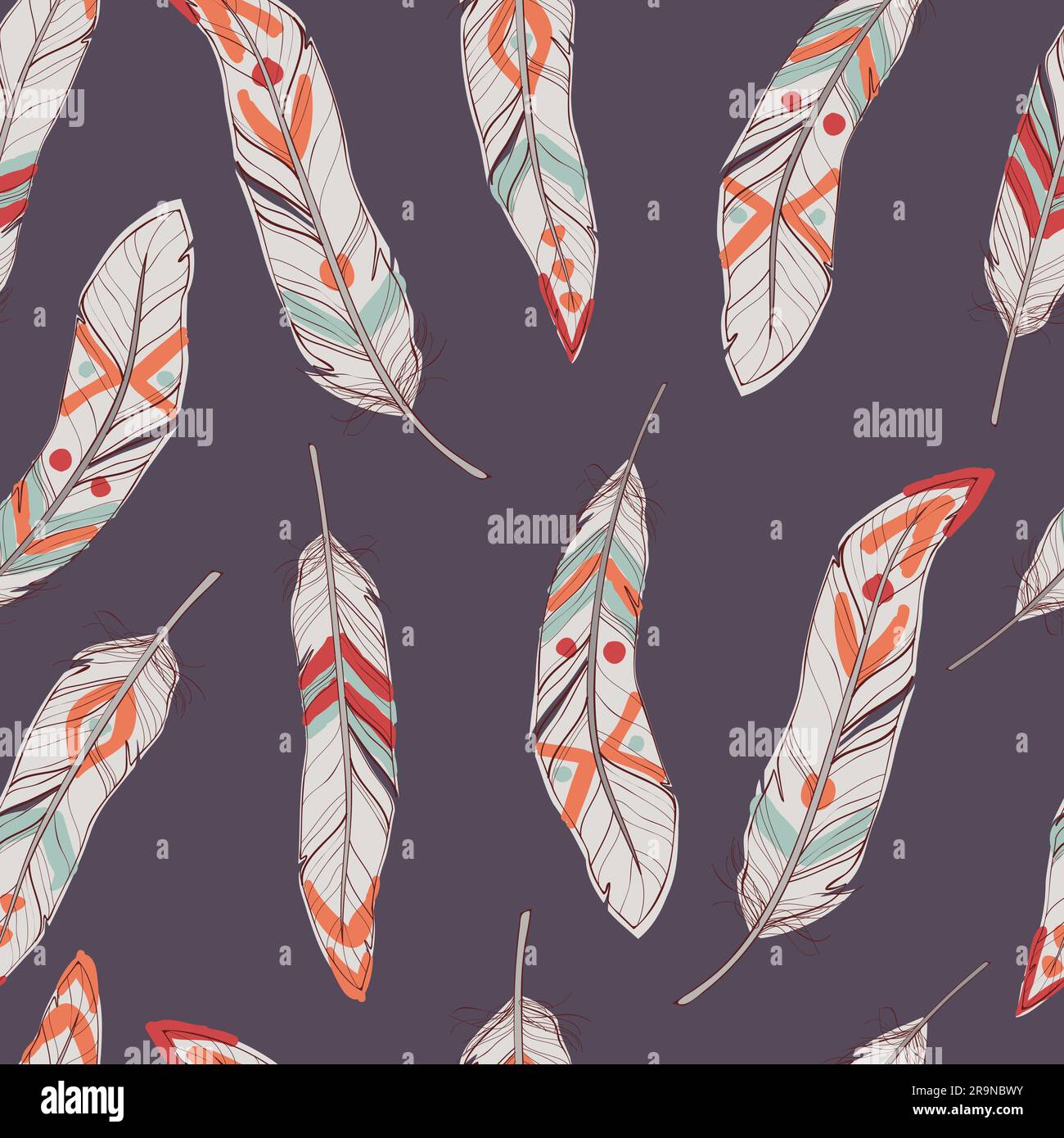 Vector seamless ethnic pattern with feathers Stock Vector Image & Art ...