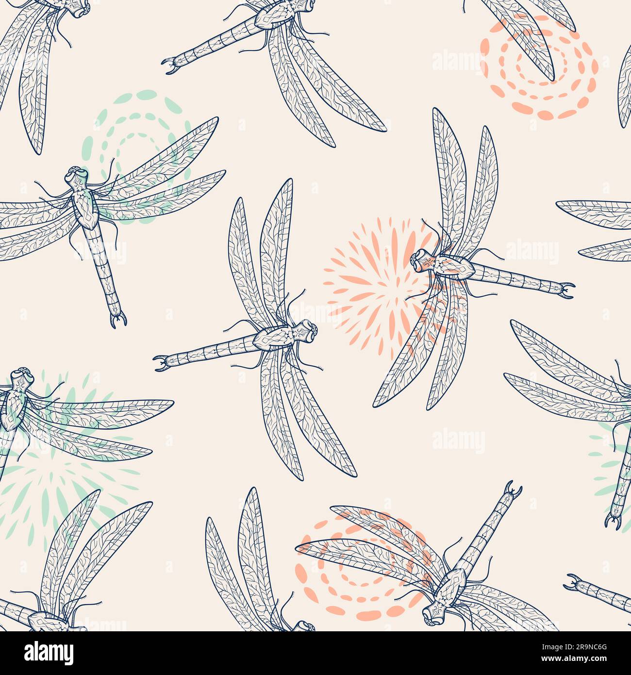 Vector colorful seamless pattern with dragonfly Stock Vector