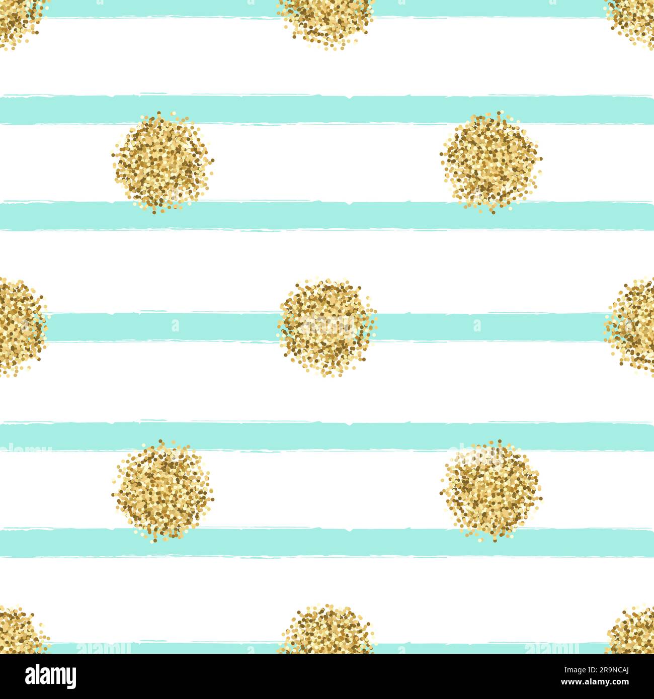 Vector seamless pattern with gold glitter circles and blue stripes Stock Vector