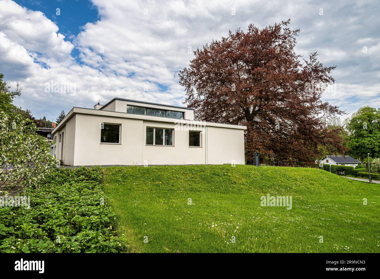 Haus am Horn building in Weimar, Germany with grass lawn. Haus am Horn