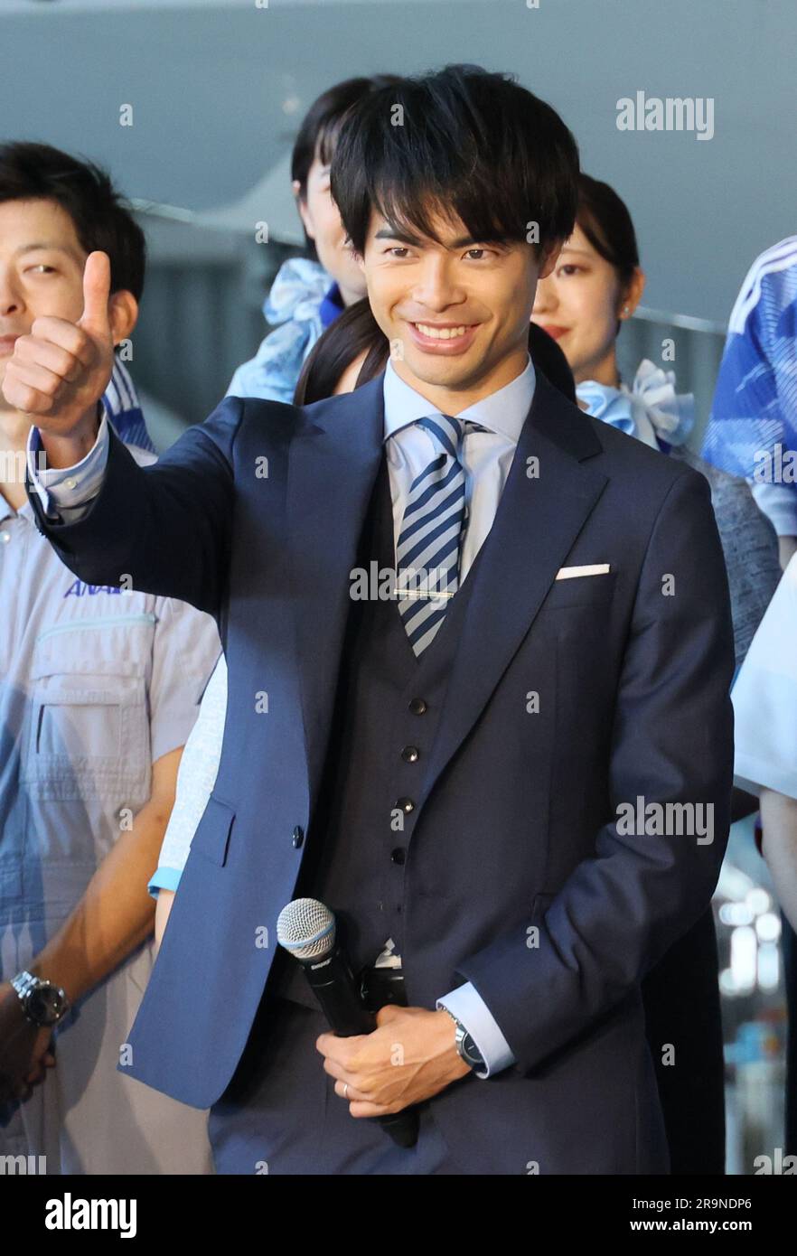 Tokyo, Japan. 28th June, 2023. Japanese football star Kaoru Mitoma ...