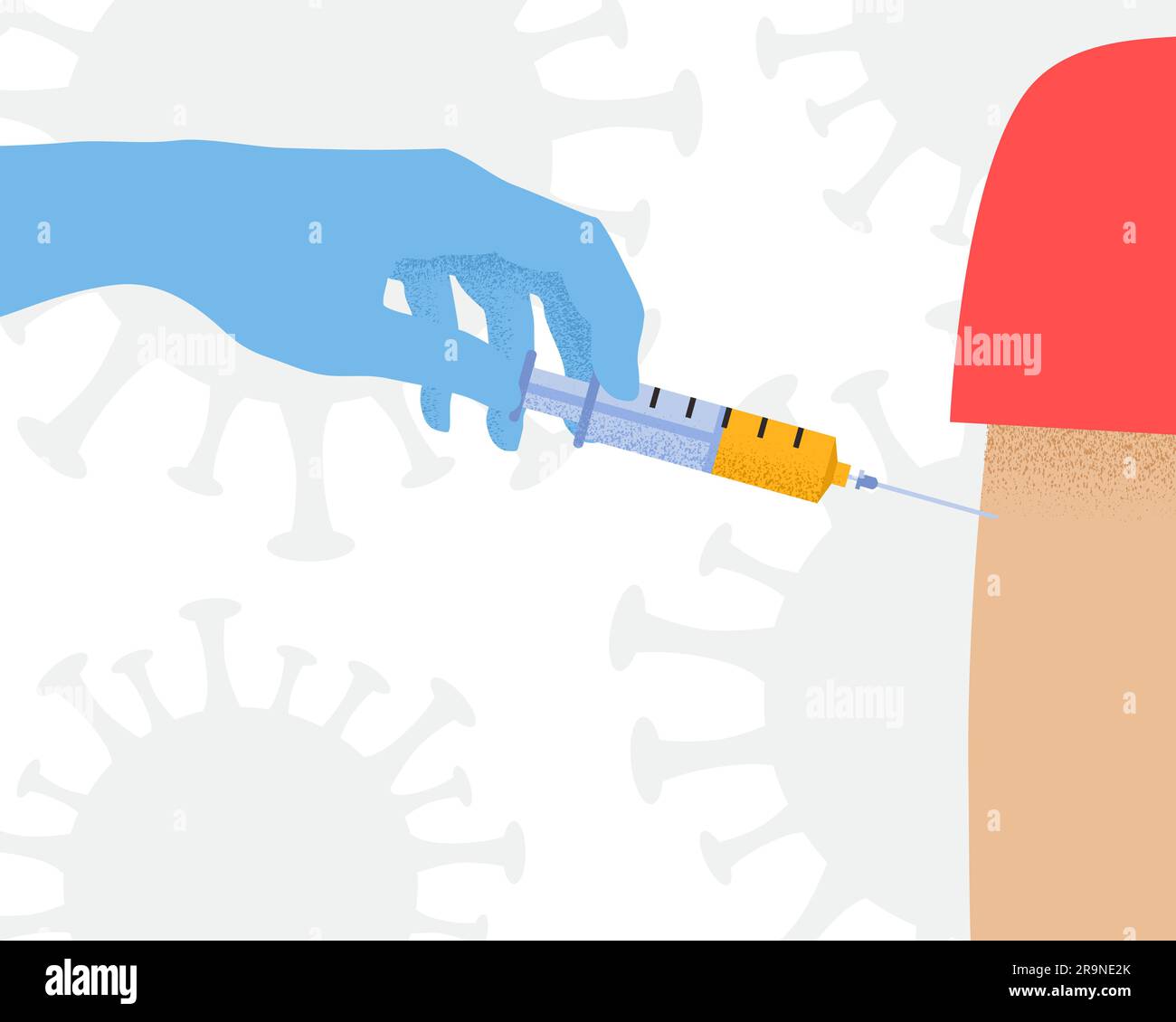 Vector illustration of doctor hand with medical glove holding syringe ...