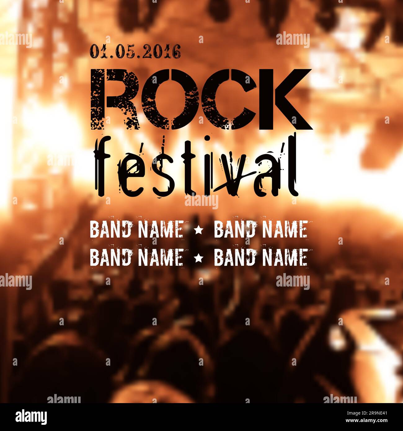 Vector blurred background with rock stage and crowd. Rock festival 