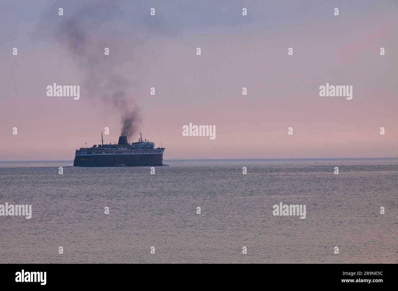 A car ferry ship crossing Lake Michigan. Stock Photo