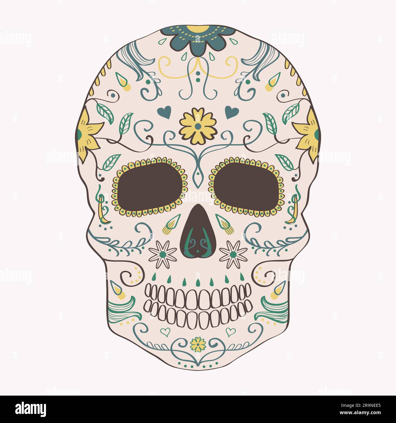 Vector illustration of Day of the Dead skull with ornament Stock Vector ...