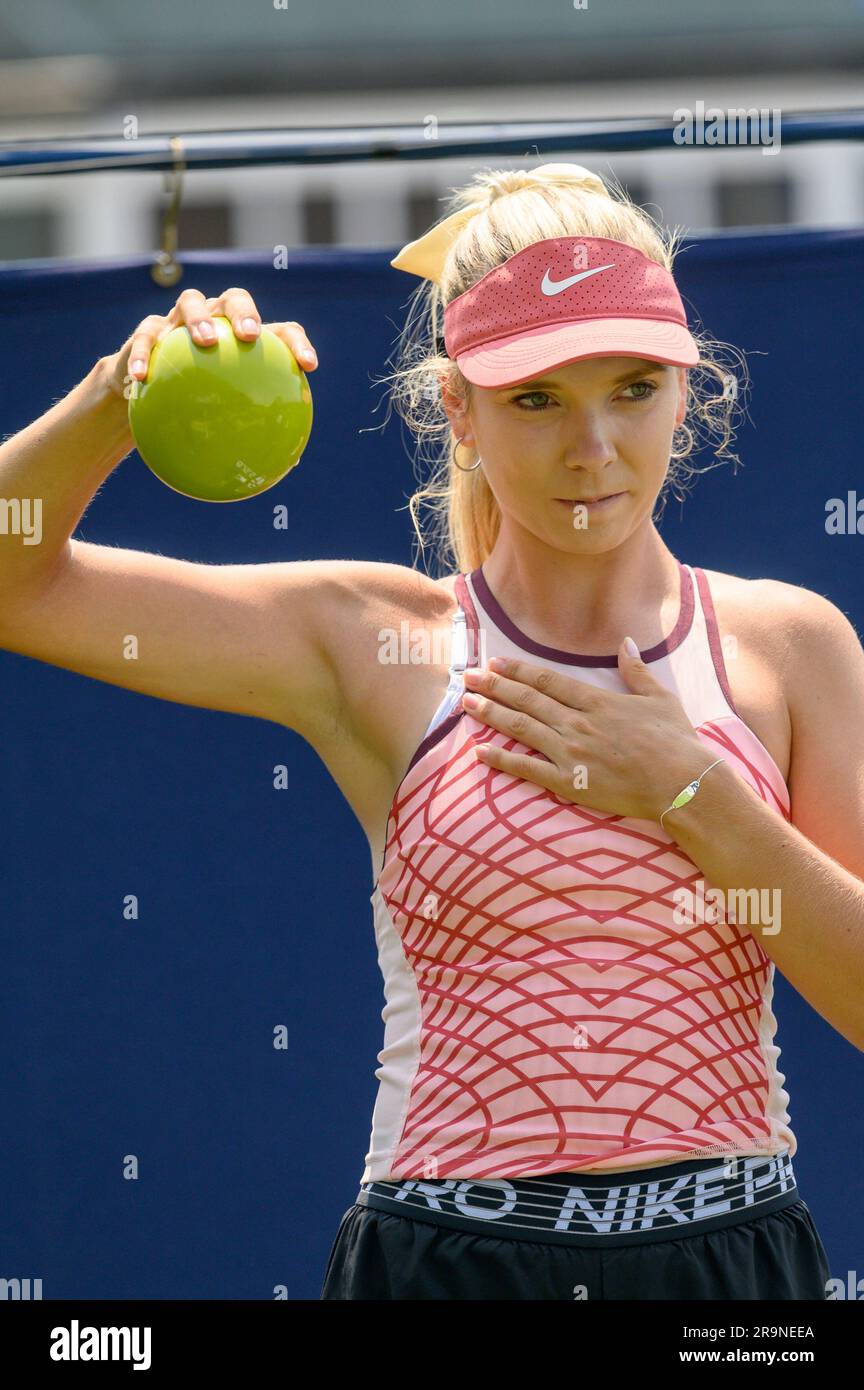 Katie Boulter (GBR) on the practice courts before playing on the first