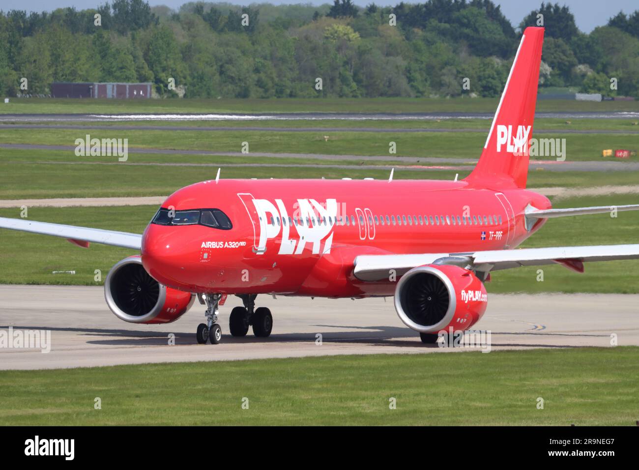 Play Airlines, Airbus A320 Neo TF-PPF, departs Stansted Airport, Essex, UK Stock Photo