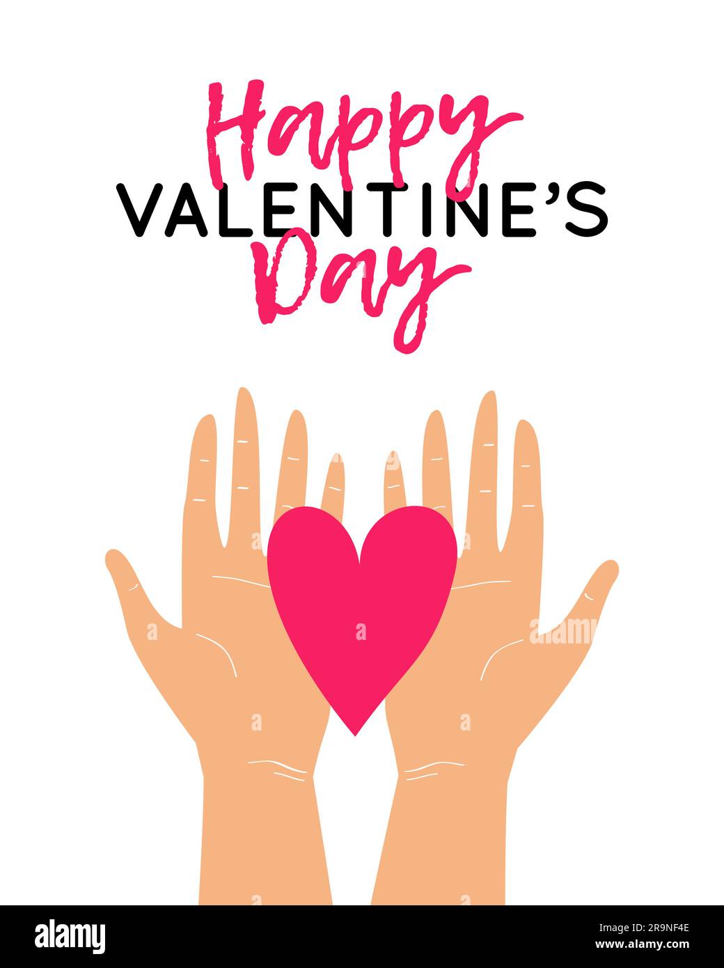 Vector illustration with two hands holding heart. Happy Valentine's Day ...