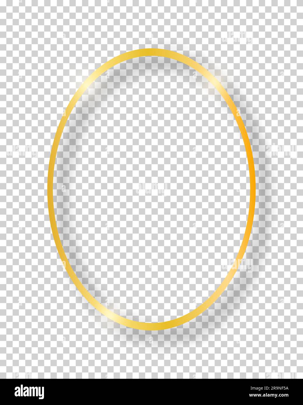 Vector golden shiny vintage round frame isolated on transparent background. Luxury glowing realistic oval border Stock Vector