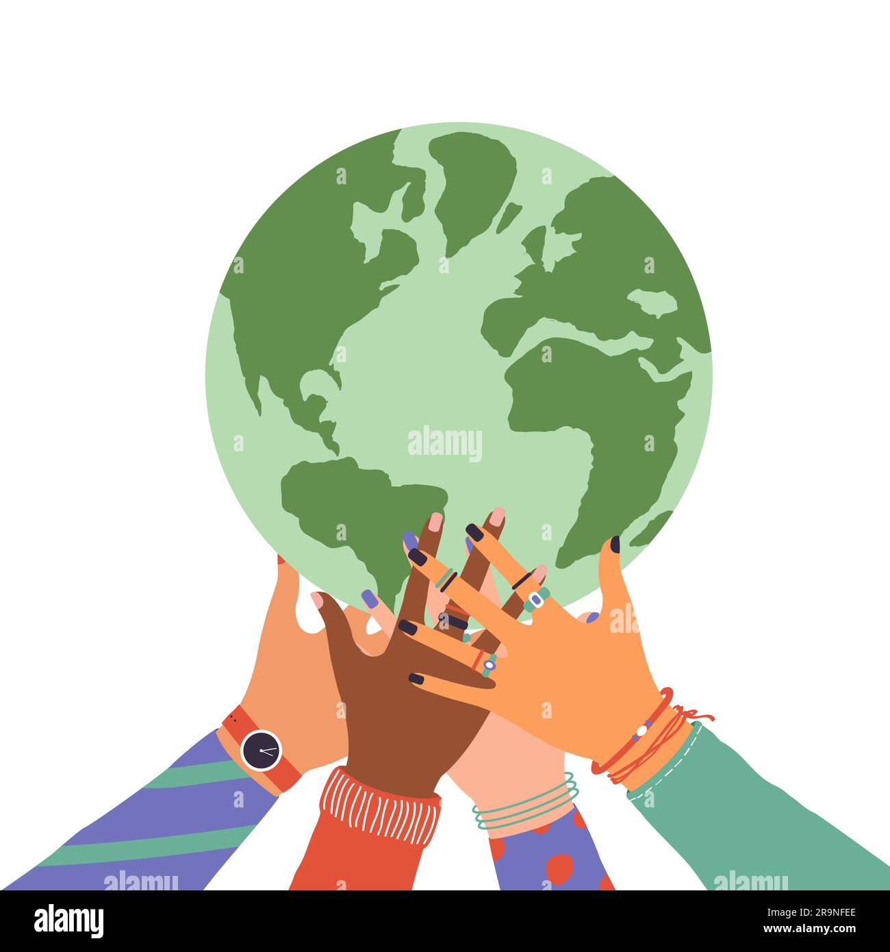 Vector illustration of human hands holding Earth globe, Concept of