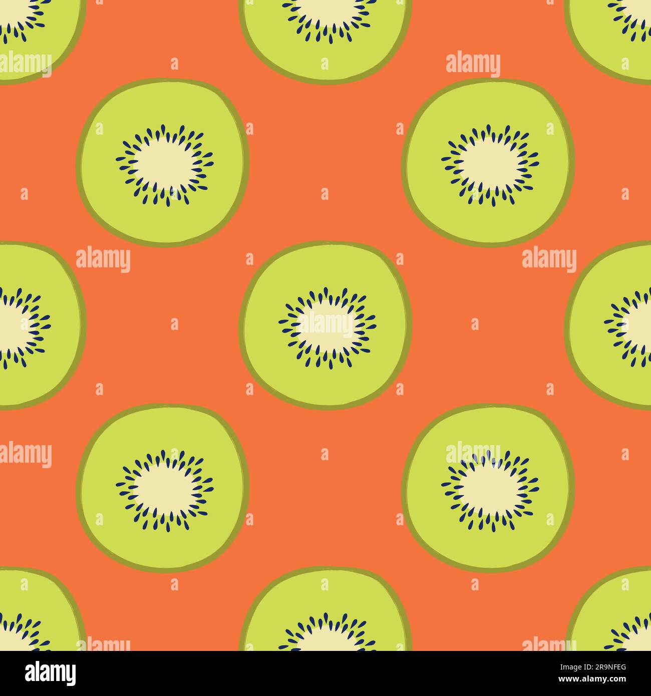 Vector tropical seamless pattern with kiwi sliced fruit. Trendy summer design for textile, poster, banner, print Stock Vector