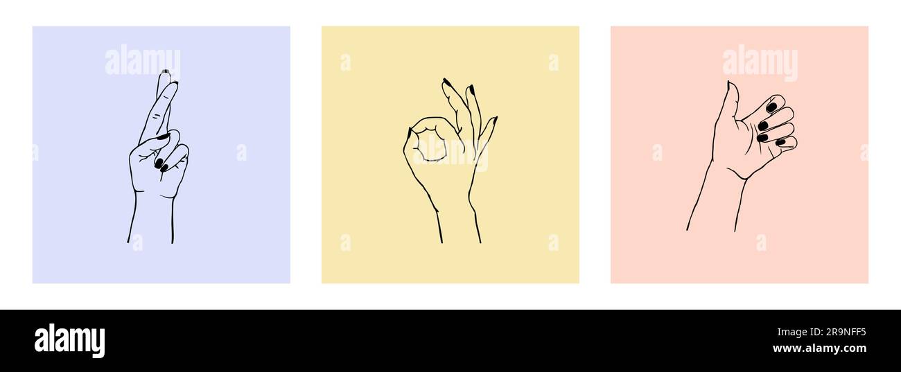 Vector set of female hands in different gestures heart made with