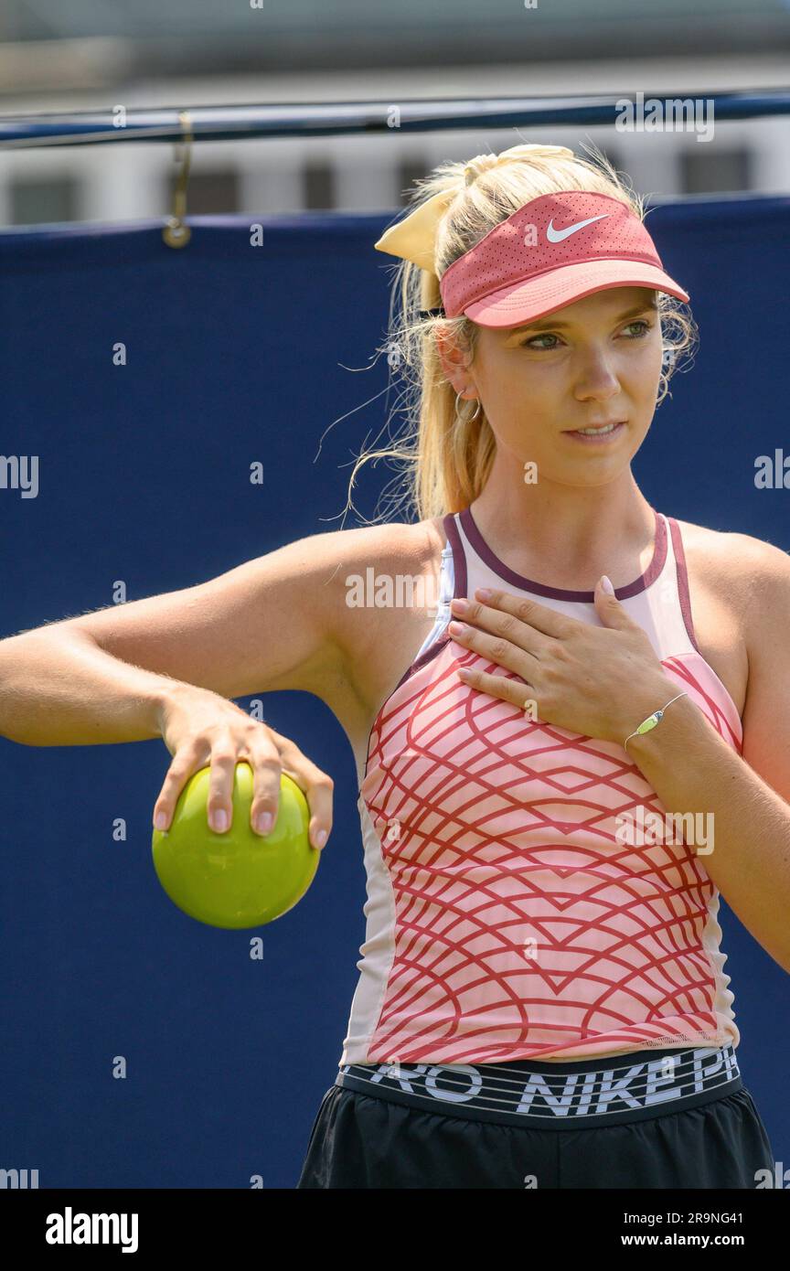Katie Boulter (GBR) on the practice courts before playing on the first