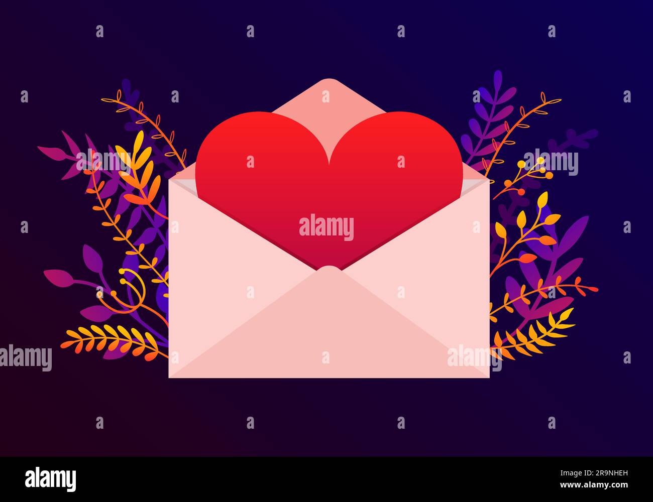 Vector trendy Happy Valentines Day illustration with love letter ...