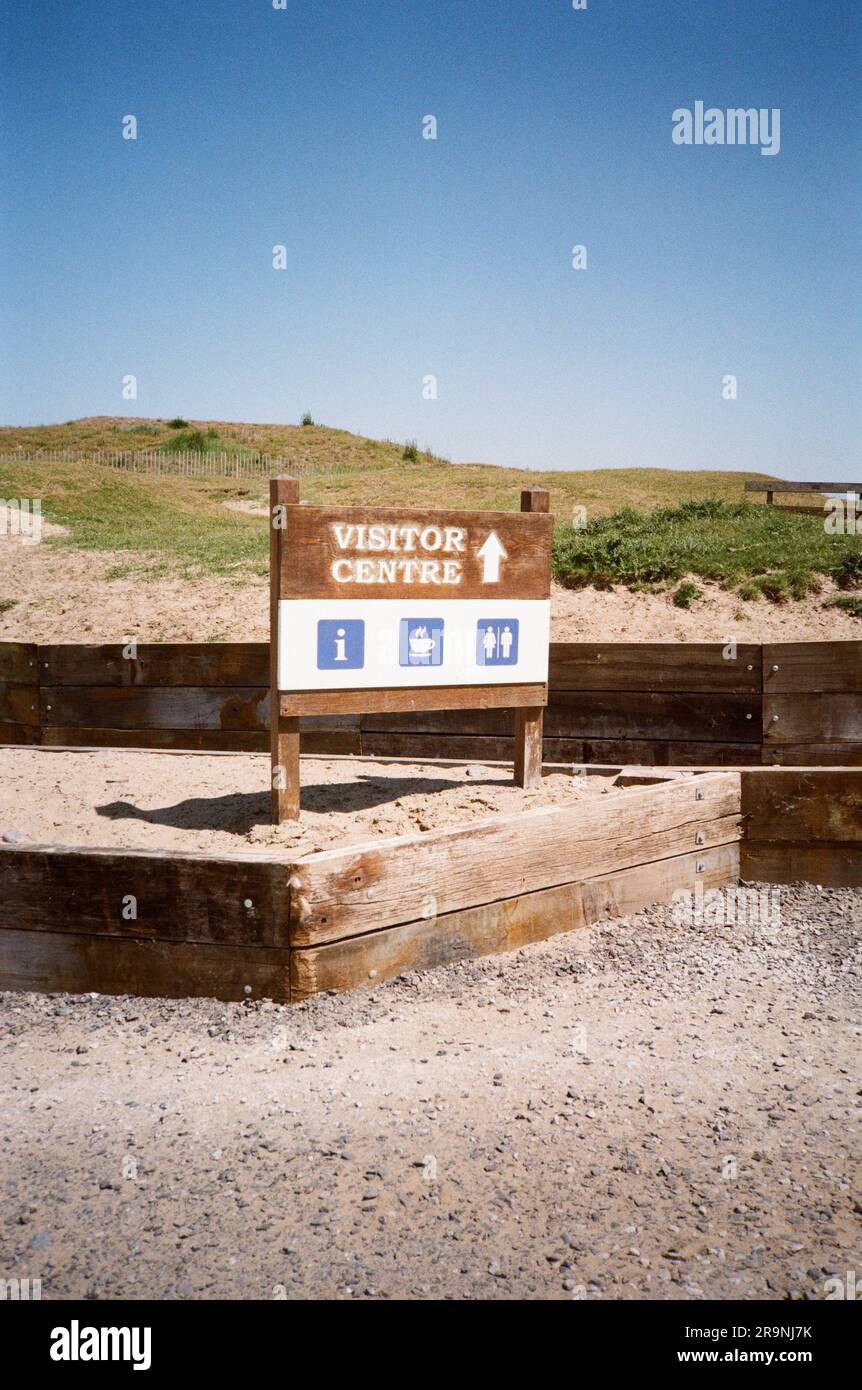 Visitor Centre sign, Westward Ho! Beach , North Devon, England, United Kingdom. Stock Photo