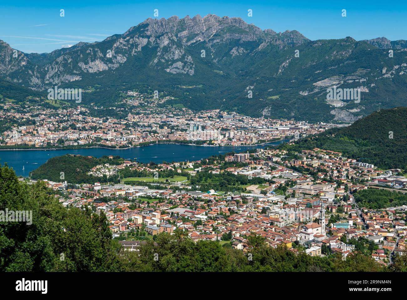 Landscape of Lecco Town from San Tomaso plain Stock Photo