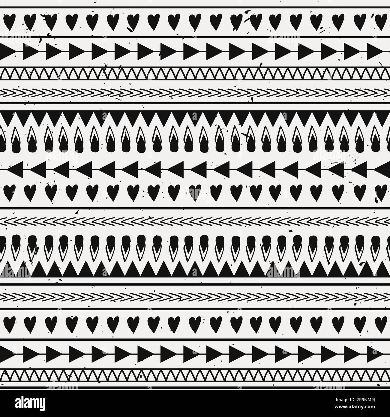 Vector grunge seamless pattern with hearts, lines, arrows Stock Vector