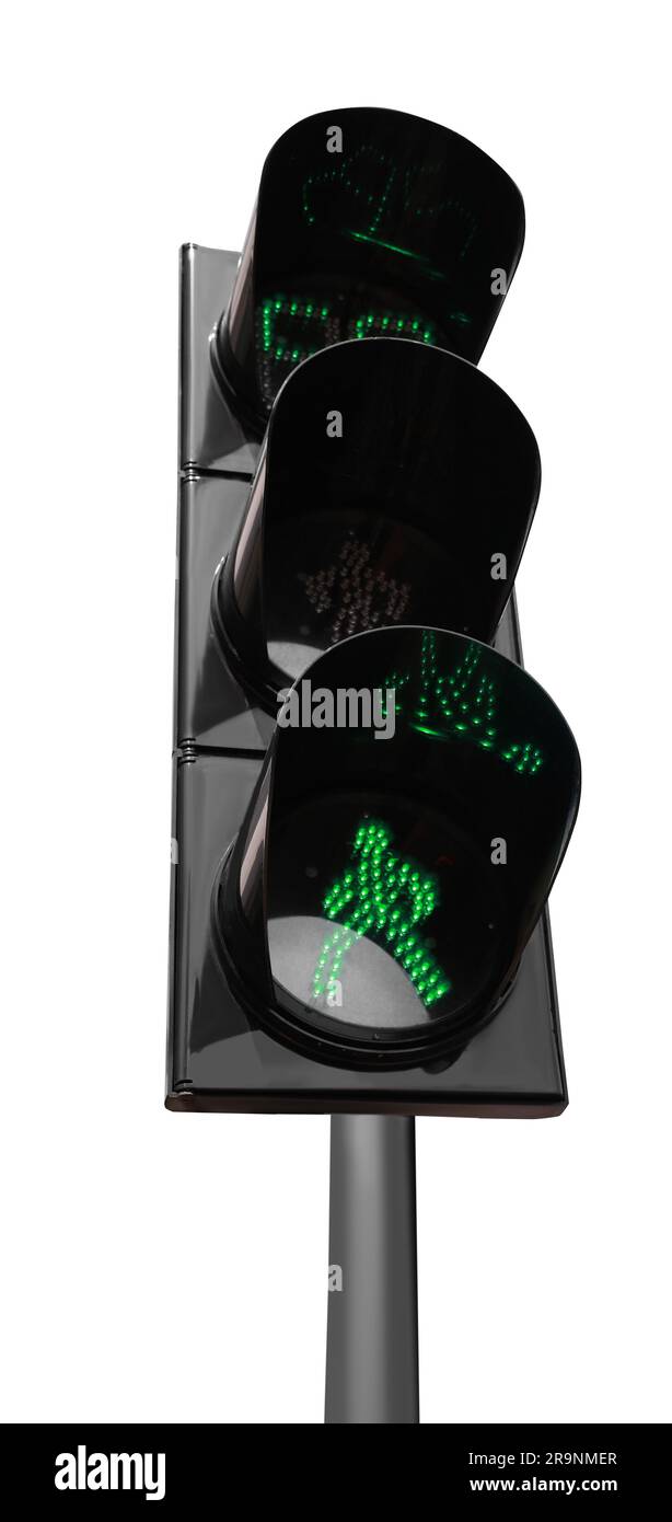 Modern traffic light with timer and pedestrian signals isolated on ...
