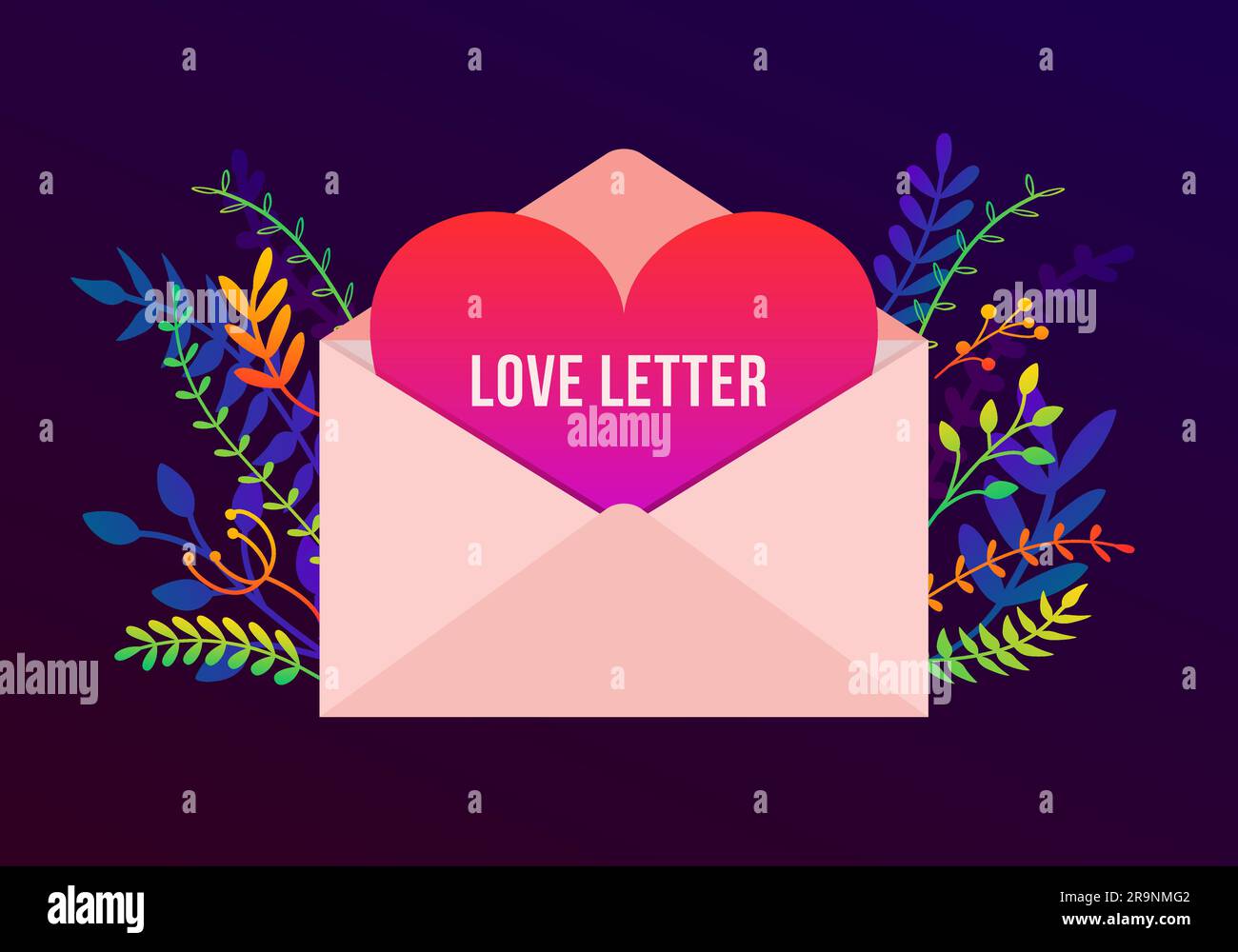 Vector trendy Happy Valentines Day illustration with love letter ...