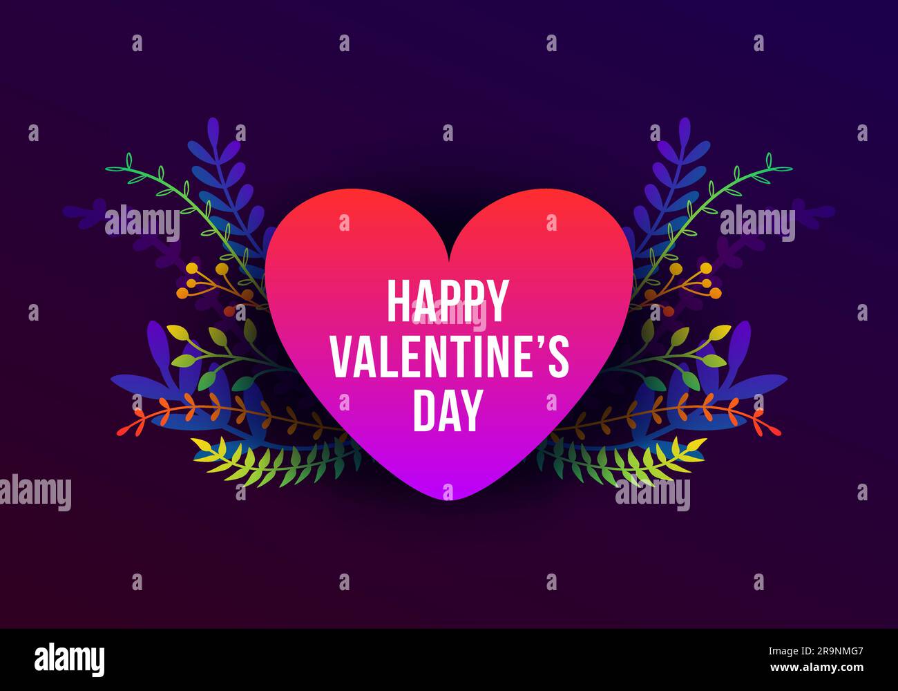 Vector trendy Happy Valentines Day illustration with plants and flowers ...