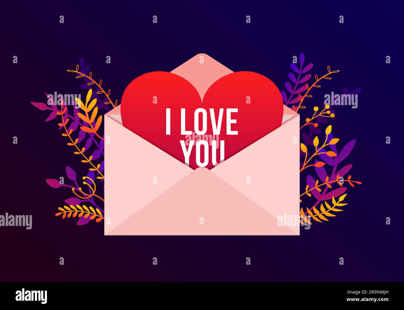 Vector trendy Happy Valentines Day illustration with I Love You letter ...