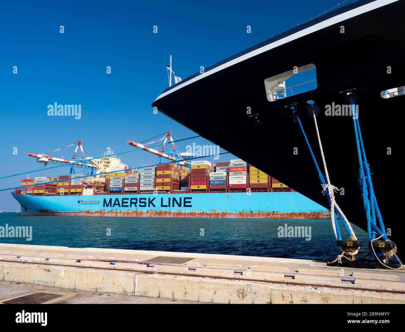 The Port of Haifa is the largest in Israel; it has natural deep-water harbor operating all year long, and serves both passenger and merchant ships. It Stock Photo