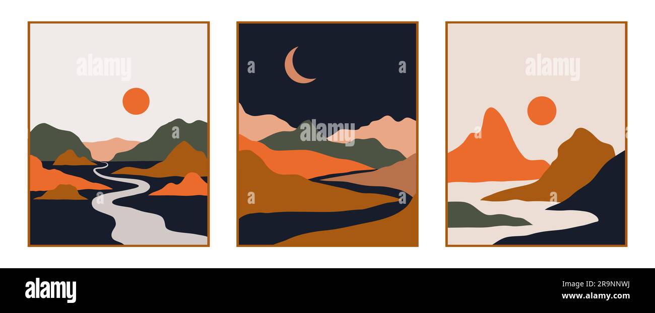 Vector abstract contemporary aesthetic set of backgrounds landscapes