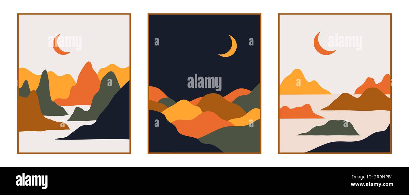 Vector abstract contemporary aesthetic set of backgrounds landscapes