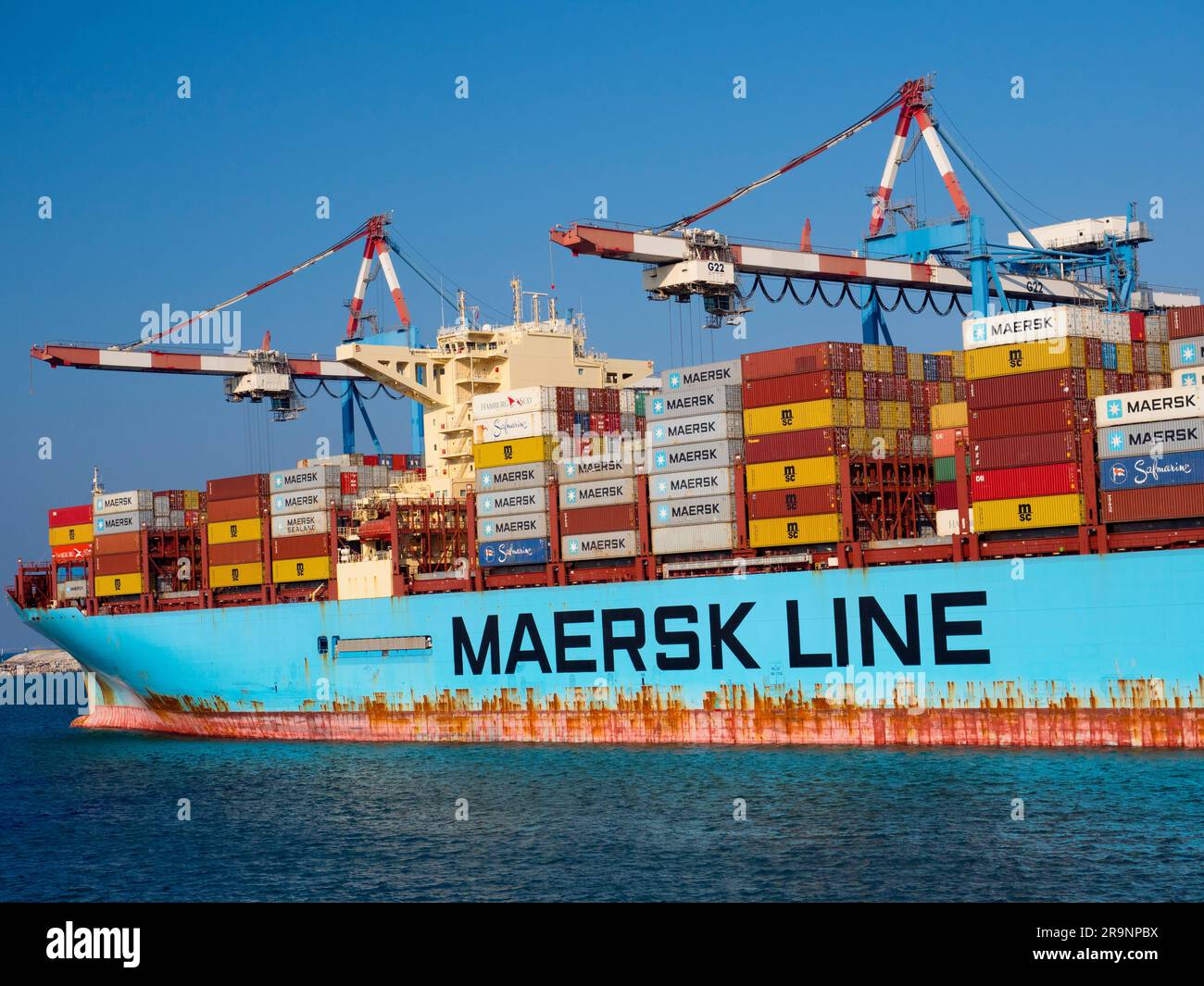 The Port of Haifa is the largest in Israel; it has natural deep-water harbor operating all year long, and serves both passenger and merchant ships. It Stock Photo