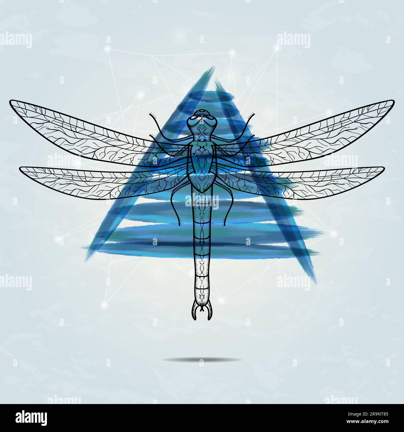 Vector abstract hipster background with watercolor triangle and dragonfly Stock Vector